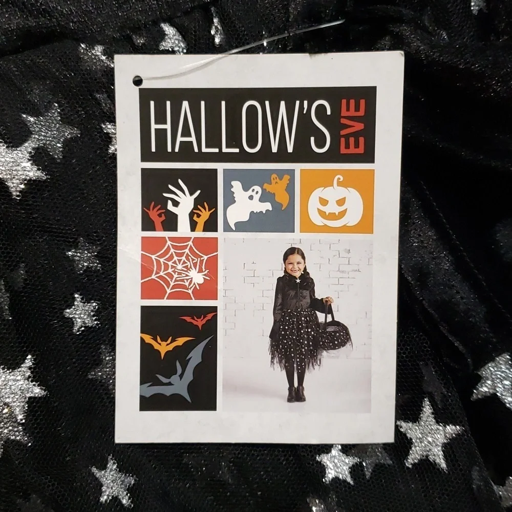 Hallow's Eve NWT Glitter Stars and Moon Witch Costume with Matching Bag, Girls 4